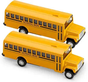 Pullback Diecast School Buses - 2 Pack - Yellow Metal Toys with Write-On Surfaces - Perfect Party Favors, Gifts, and School Memories for Little Boys and Girls - 5 Inch