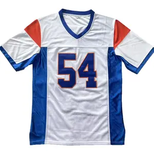 Man, Alan Moran, from Blue Mountain State, number 7 and 54, football jersey, blue and white.