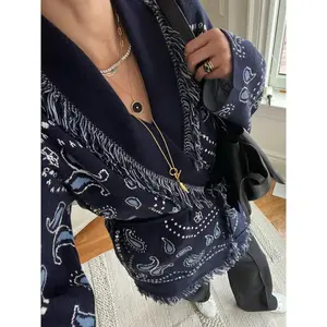 Tassel Patchwork Printed Cardigan Women Fashion V-neck Long Sleeve Loose Outerwears Lady Autumn Daily Commute Street Cardigans
