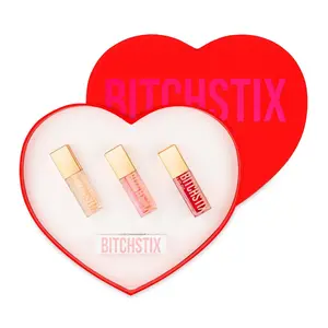 Lip Oil Trio Gift Set - Rose Vanilla Mint & Mixed Berry Oils with Pink Lemon Balm - Cruelty-Free USA Made - Heart-Shaped Box - Hydrating & Nourishing Lip Care