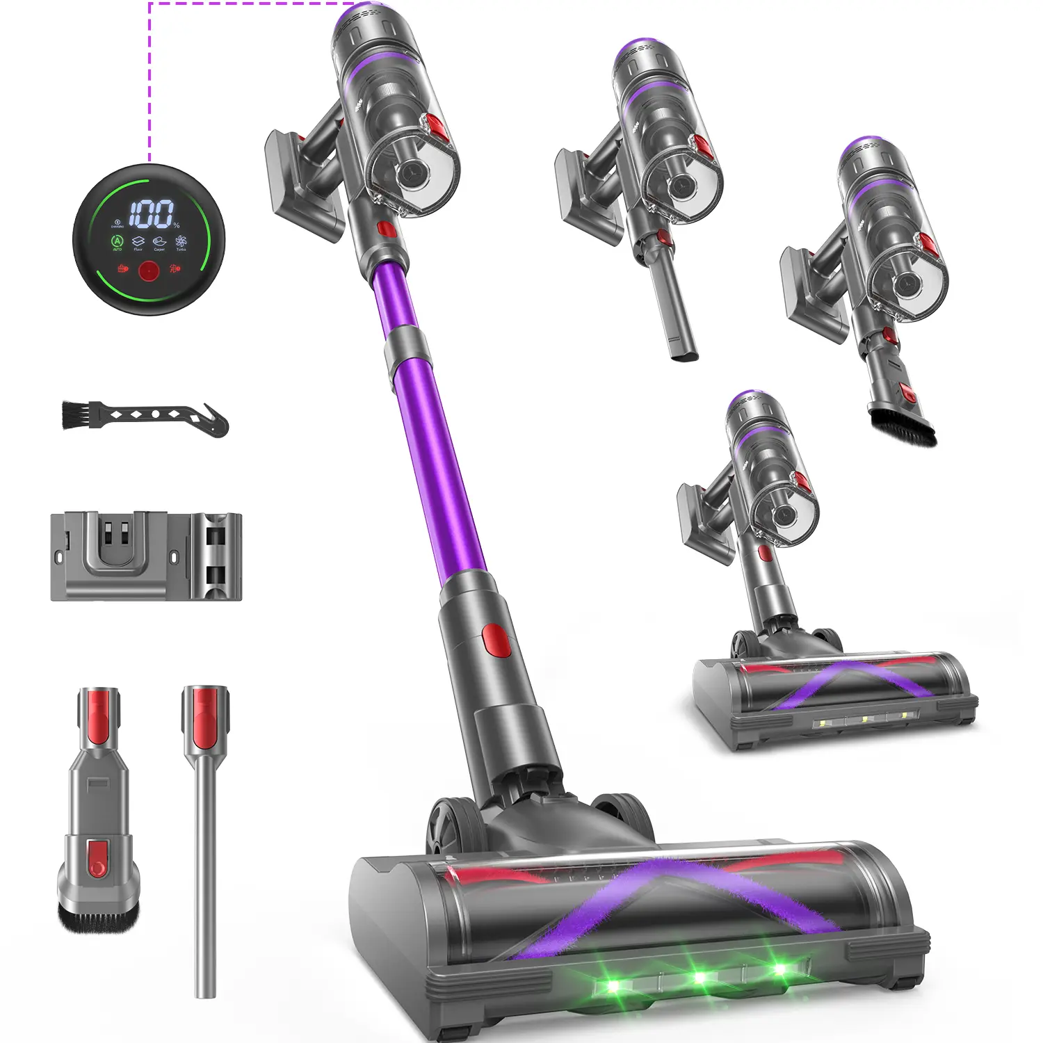 OXVAC Cordless Vacuum Cleaner, 60KPa 650W Stick Vacuum with 80Mins Runtime, Smart AUTO Mode, Anti-Tangle Brush, Self-Standing, Large Cup for Home, Pet Hair, Carpet & Hardwood Floor