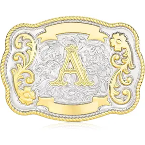 Vintage Belt Buckle Men Western Cowboy Rodeo Initial Letter ABCDMRJ to Z Golden Belt Buckles for Women