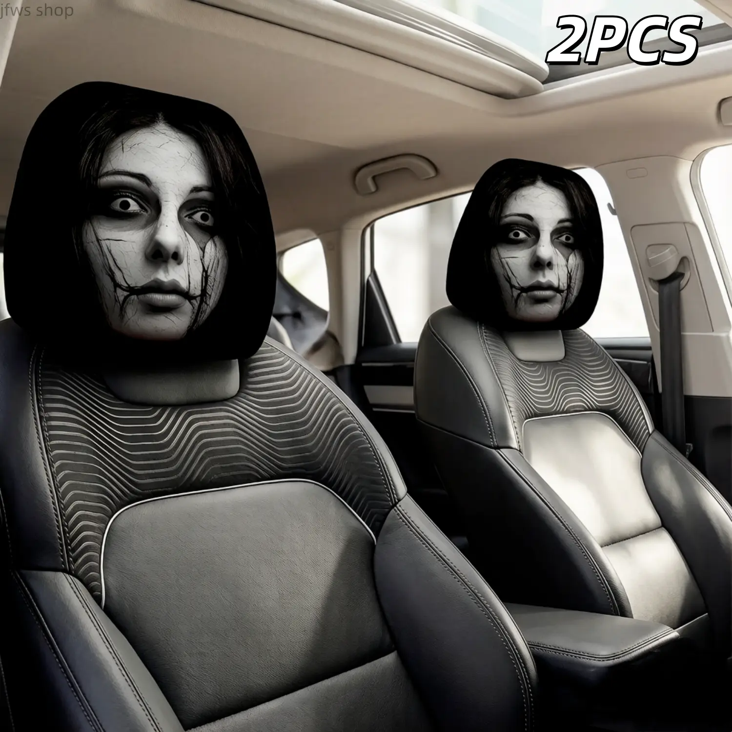 Trendy 2Pcs Cute Funny Car Headrest Pillow Covers Universal All Season Soft Comfortable Auto Neck Rest Cushion Stylish Car Interior Decor Perfect For Daily Commute Road Trip Travel Practical Car Decoration Accessories homedecor