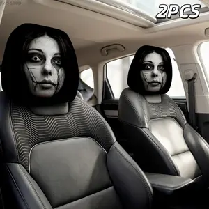 Trendy 2Pcs Cute Funny Car Headrest Pillow Covers Universal All Season Soft Comfortable Auto Neck Rest Cushion Stylish Car Interior Decor Perfect For Daily Commute Road Trip Travel Practical Car Decoration Accessories