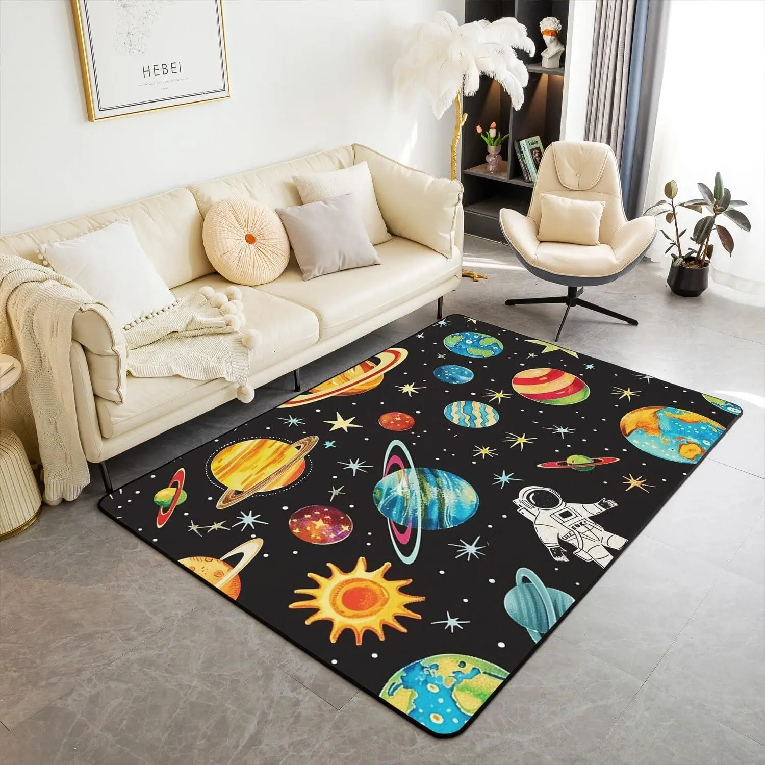 Astronaut Area Rug Solar System Rugs Living Room Bedroom Universe Planets Decorative Carpet Rug Non-Slip Star Galaxy Indoor Floor Mat Outer Space Accent Rug