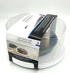 Cake Carrier with 2 Gray Round Pans, 12-inch Clear Lid, Carbon Steel Bakeware Utensils