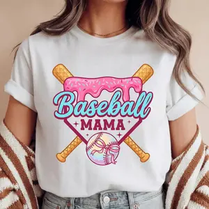 Baseball Mom Drip Ice Cream Graphic Tee, Stylish & Fun, Comfortable, All-Season, Unisex, Perfect Mother's Day & Game Day Shirt for Baseball Mamas