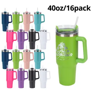 MyCrafix 16-Pack 40oz Laser Engraved Stainless Steel Drinkware Tumbler - Double Wall Insulated Vacuum Flask, Leak-Proof Lid, Removable Handle, Straw - Portable Kitchenware for Outdoor Sports, Gifting