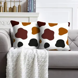 Cow Print Plush Cushion Covers Set, 45x45cm Soft Short Pile Pillowcases, Home Sofa Bed Headrest Car Office Chair Back Support