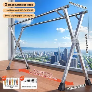 The 2026 model clothes drying rack comes in two types: 63inch and 78.7inch. It is adjustable in length, foldable, suitable for indoor and outdoor use, and is a durable metal clothes rack. It is a foldable clothes drying rack with a heavy-duty stainless st