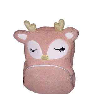 Mauve Deer Backpack - Faux Fur Design with Gold-Colored Nose and Antlers, Zipper Closure, Padded Shoulder Straps, Lightweight & Cute Style
