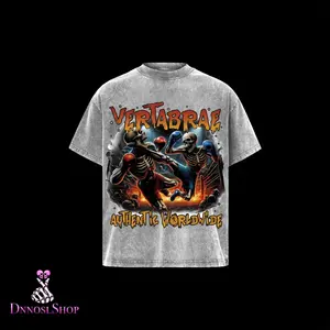 Skull Boxing Fighter Graphic T Shirt Vintage Washed Oversized Skeleton Fight Club Streetwear Tee