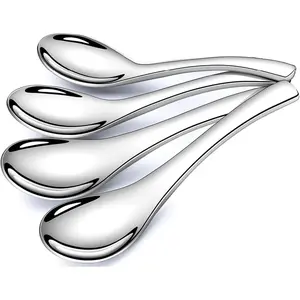 Stainless Steel Soup Spoons Set of 4 6 Inch Heavy Duty Short Handle Asian Soup Spoon Dishwasher Safe Silver for Ramen Rice Tea Milk Chinese Table Spoon