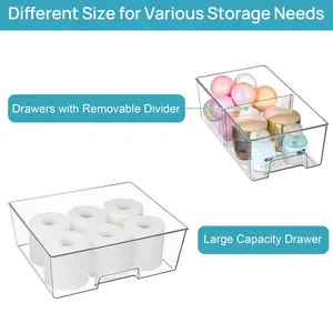 6 Pack Large Stackable Storage Drawers, Easily Assemble Acrylic Bathroom Closet Undersink Organizers and Storage, Plastic Bins for Kitchen Cabinets, Pantry, Makeup, Medicine Year Prep