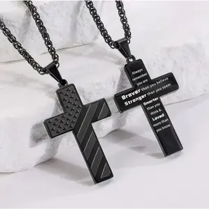 Black Crossflag Necklace,with Bible Verse& AmericanFlag,Inspirational  for MenTeens Boys Confirmation Birthday CoolBoyfriend Chain,Daily Accessories men hand christmas birthday  motivational cross Fashionable Collarbone elegant rhinestone gift sparkly
