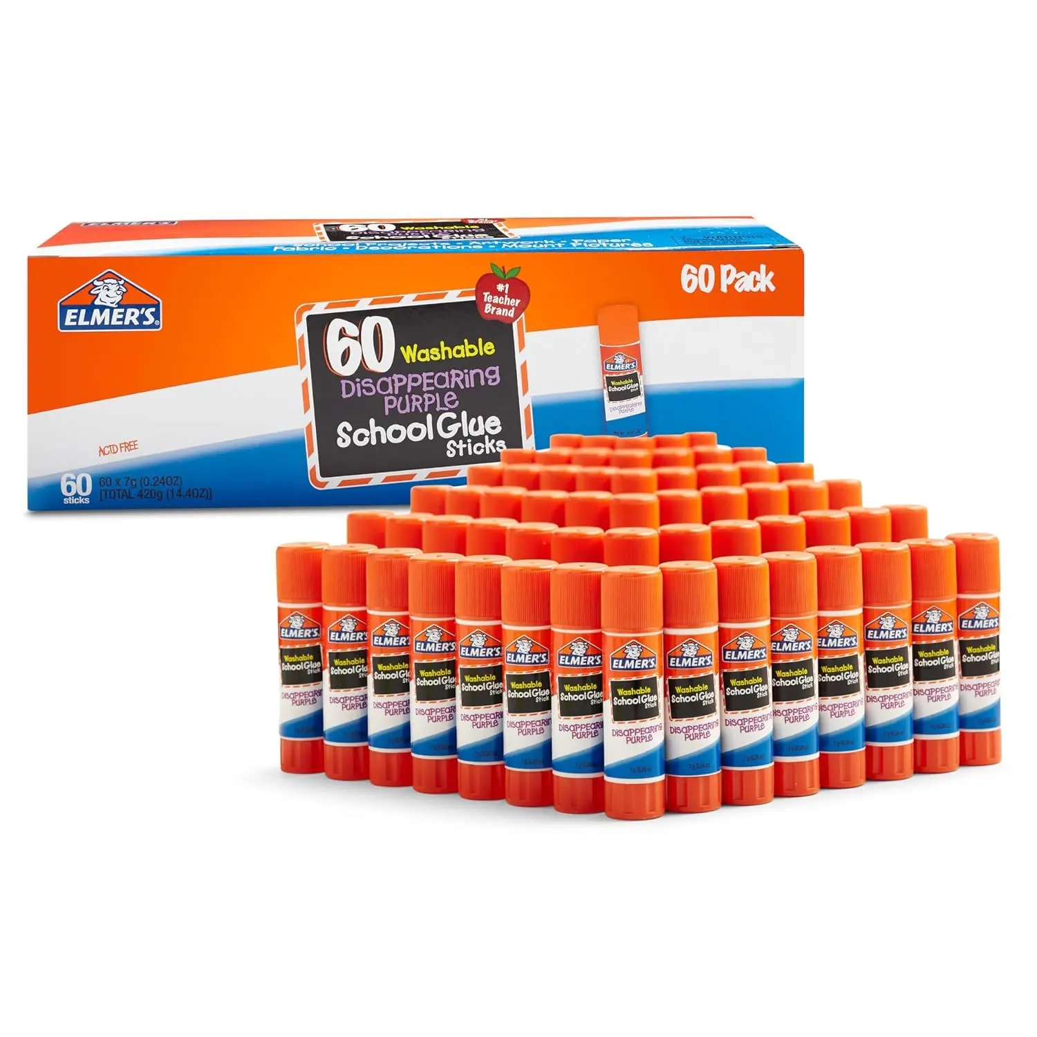 Elmer's Disappearing Purple School Glue Sticks, Washable, 7 Grams, 30 Count - Posters, Back to School, Bulk Pack for Classrooms, #1 Teacher Brand