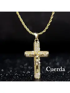 Large diamond-encrusted cross, gold-plated, full-diamond Cuban chain necklace pendant, hip-hop agate chain, fashionable