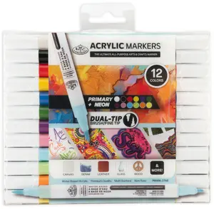 12Pc Dual Tip Acrylic Paint Marker Set, Primary and Neon Colors