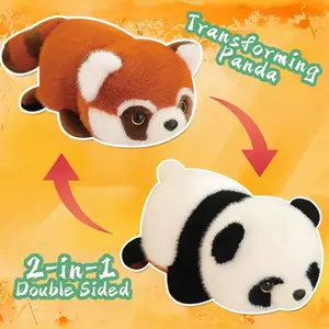 TreasuringU Double-Sided Flip Panda Toy Red Panda Transform Plush Doll 2-in-1 Raccoon Flip Change Transform Panda Pillow Gift