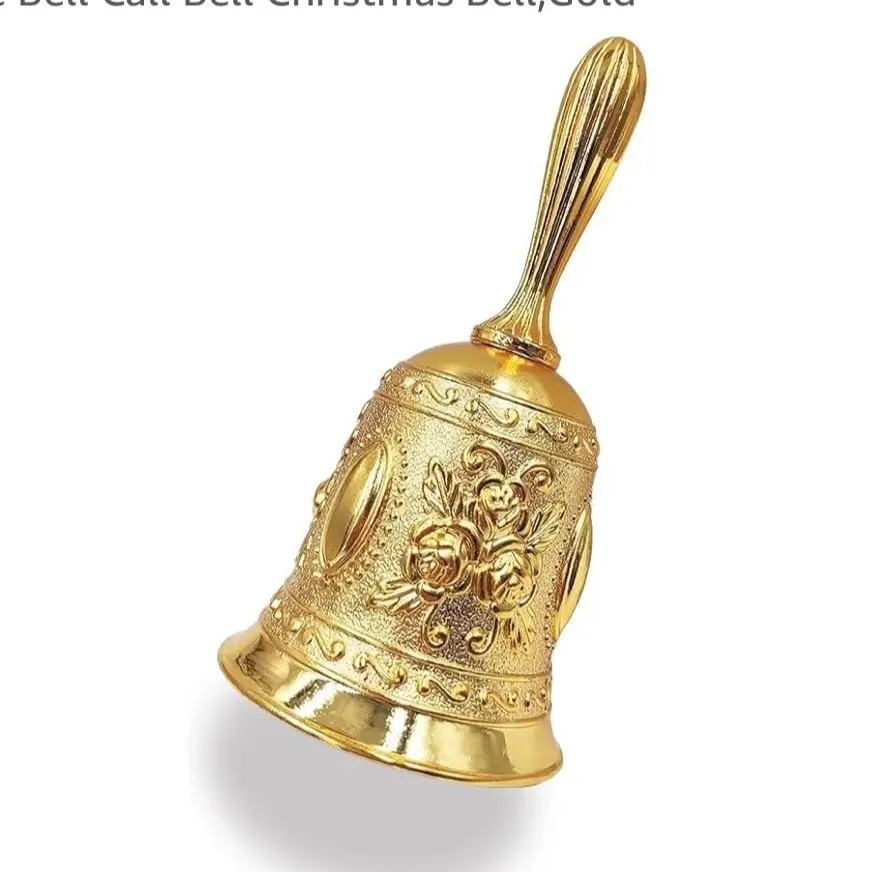 Gold Hand Bell - ochun / oabtala Decorative Wedding Service Call Christmas Ornament, Unique Jewelry for Meditation and Spiritual Practice