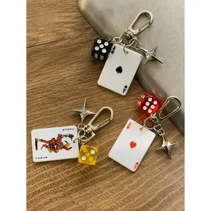 Poker & Dice Keychain Set with Star Pendant, Trendy Club Diamond Alloy Metal Key Ring, Cartoon Number Theme Jewelry, Stylish Bag & Car Key Accessories for Daily Decoration