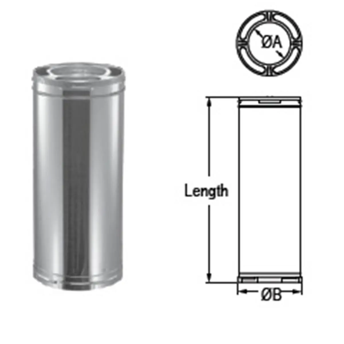 212 MAIN Duravent 6DP-36SSCF Triple-Wall Chimney Length Inner Liner - 6 in x 36 in, 430-Alloy Stainless Steel Outer Wall, 10 in Outer Diameter, Aluminized Steel, 2" Airspace Clearance to Combustibles, Construction, Insulation