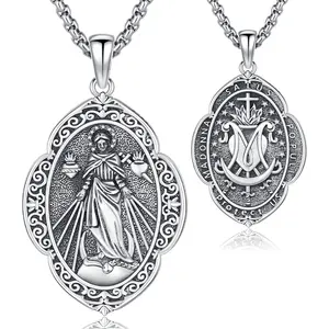 Thanches 925 Sterling Silver Virgin Mary Miraculous Jesus Medal Necklace for Women Men Guadalupe Pendant, Protection Accessories Jewelry Gift for Birthday Mother's Day
