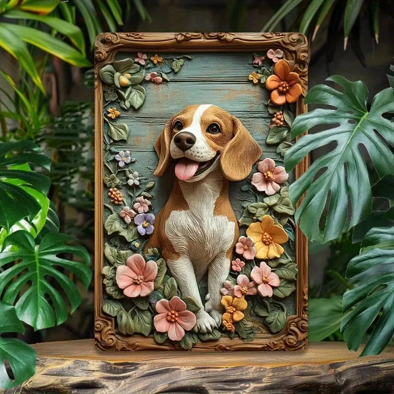 Beagle Puppy 3D Aluminum Wall Art - Textured Metal Sign, Weather-Resistant Home Decor, Pre-Drilled