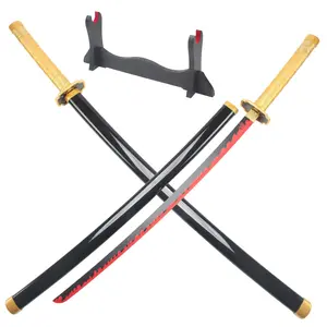 ELERVINO Real Demon Slayer Cosplay Sword Tsugikuni Yoriichi 41 inches Not Sharp Samurai Katana with Wooden Holder Stand Display Anime Fans for Halloween Role Playing Props Cosplay Collection Decoration Christmas Gift Birthday New Year