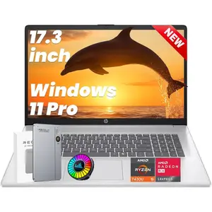 HP 17-inch FHD Laptop, 64GB RAM, 2TB SSD, AMD Ryzen 5 7430U, 17.3" FHD IPS Anti-Glare Display, Wi-Fi 6, HDMI, Windows 11 Pro, Office 365 of The Web, w/AI Voice Recorder, MUSIC ATMOSPHERE LAMP - Silver