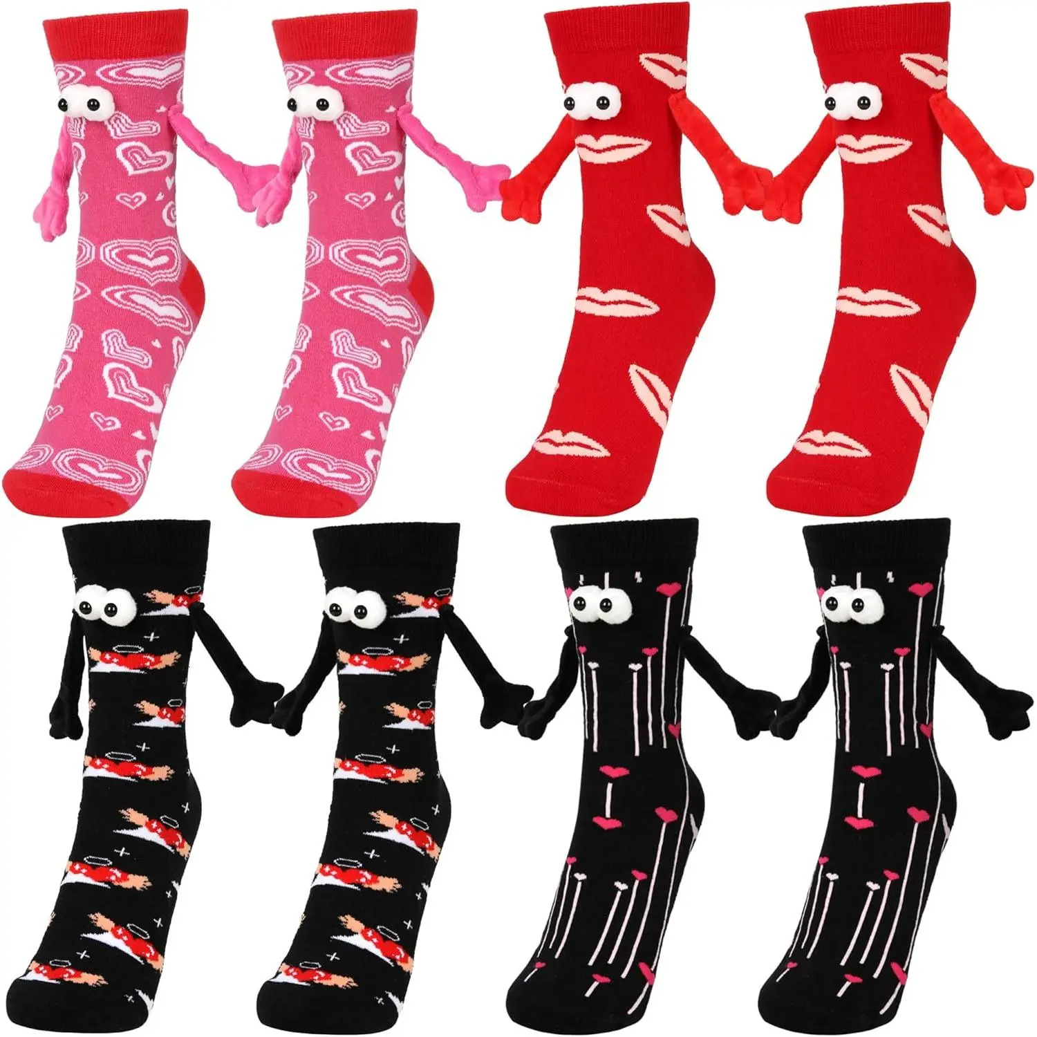 Magnetic Holding Hands Socks Novelty Funny Women Men Couple Socks Boyfriend for Gifts Halloween Christmas Socks