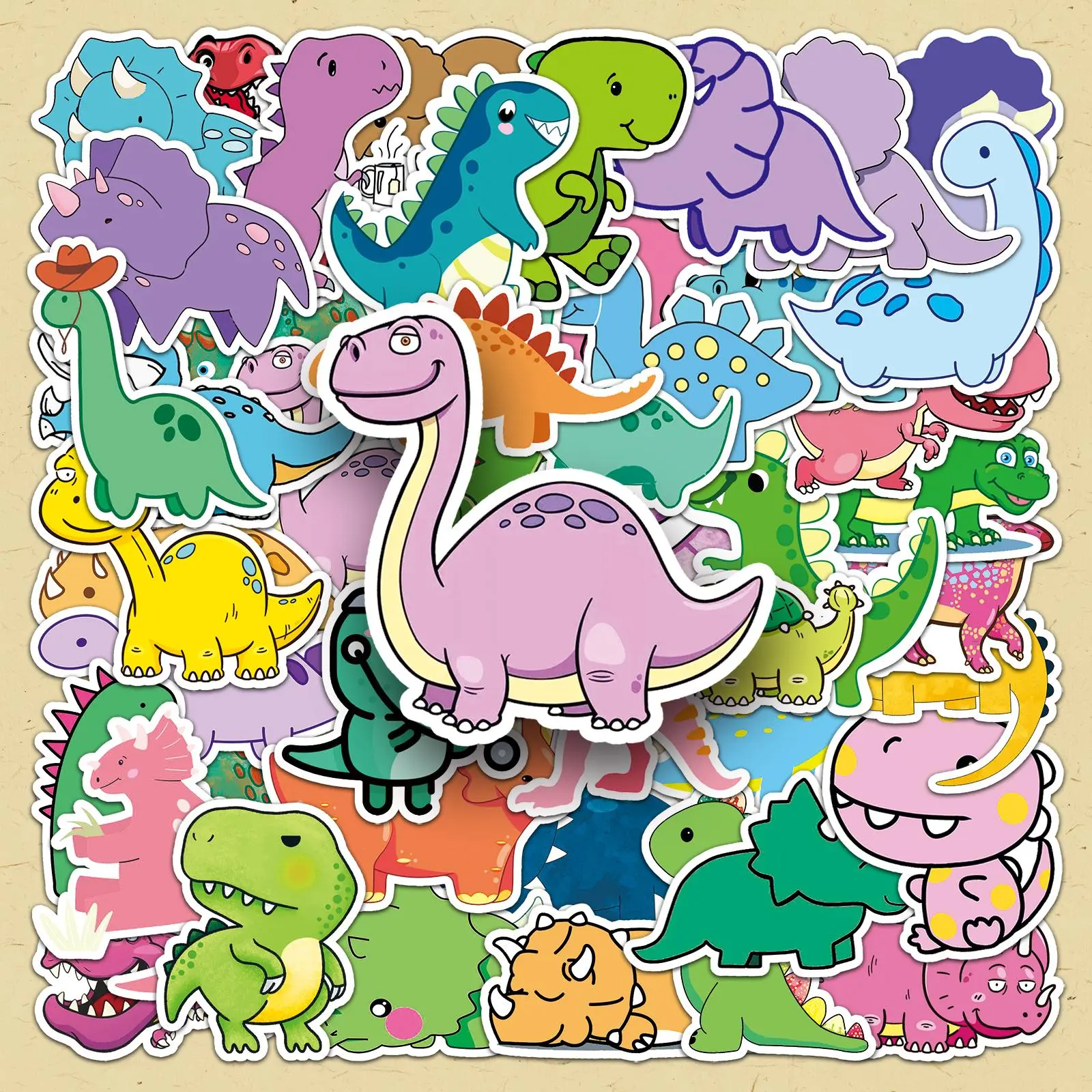 Dinosaur Pattern Sticker, 50pcs/set Cute Cartoon Dinosaur Decorative Sticker, DIY Decals for Water Bottle, Laptop, Phone Case, Scrapbooking, Journal Making