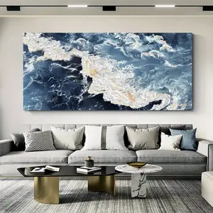 Wooden Framed Blue Ocean Canvas Painting,Ocean Waves Canvas Oil Painting Blue Sea Mural Art Canvas Print Art,Suitable Wall Decoration Poster Ornaments