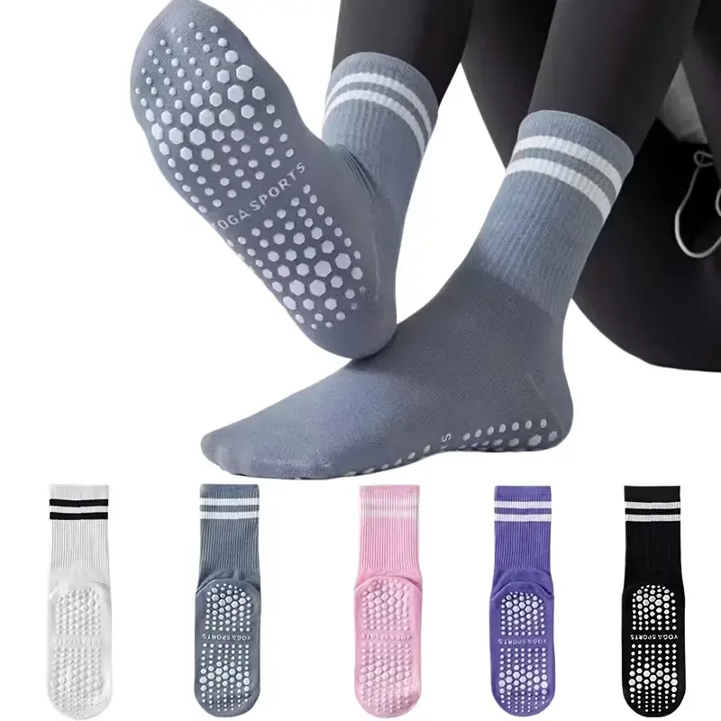 Women’s Mid-Calf Yoga & Athletic Socks – 5-Pair Pack with Professional Non-Slip Grips, Ideal for Indoor Yoga and Pilates