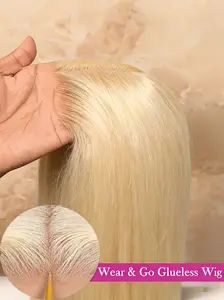 #613 Blonde 5x5 Lace Wig 150% Density Double Drawn Smooth Straight Hair, Pre-Cut Invisible Lace Wig, Pre-Sewn Natural Hairline, Blonde Wig, Glueless Transparent Lace Closure Wig