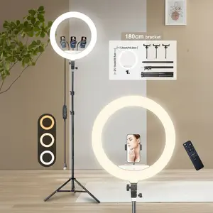 18 inch LED Ring Light with Tripod Stand Dimmable Makeup video lights for Studio Portrait YouTube Vlog Video Shooting with Remote Controller, CRI 90 vlogger content creator youtube tiktok video#Mother's Day Gift