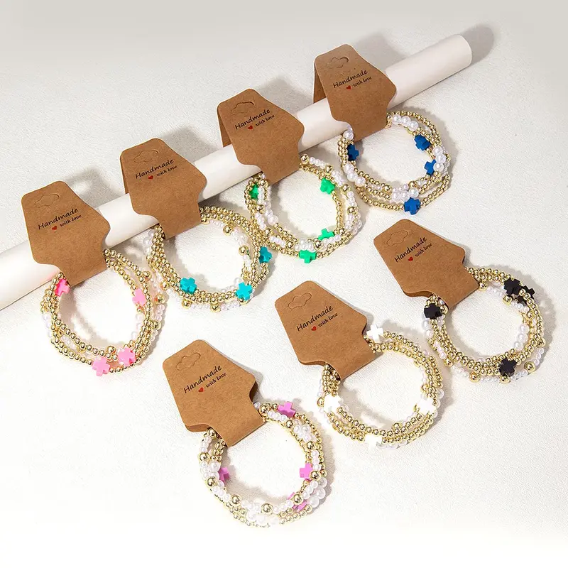 Four-piece Cross Beaded Pearl Bracelets, Stackable Bracelets, Stacked bracelets, Beaded Bracelet Set, Minimalist Style, Smooth Flawless Pearls, Delicate Cross Metal Texture, Single, Layered Wear, Girlfriend Gifts, Suitable for Young Girls
