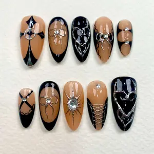 Dark Desire – Gothic Valentine Press-On Nails, Black Nude Punk Rock Fake Nails - DarkNailz