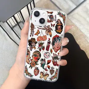 Vintage Tattoo Pattern Phone Case, Decorative Phone Protector Cover, Phone Accessories Compatible with iPhone 6 7 8 X 11 12 13 14 15 Pro Max
