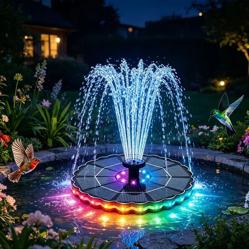 Solar Bird Bath Fountain Pump, Petal Edge Design with Colorful Ring LED Lights,for Garden, Patio, Pond And Pool Decoration