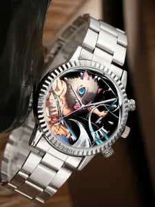 Ghost Slayer Trendy Gold Sporty Watch, Student Analog Quartz Watch, Perfect Gift for Daily Parties, Back-To-School, Anime Cosplay