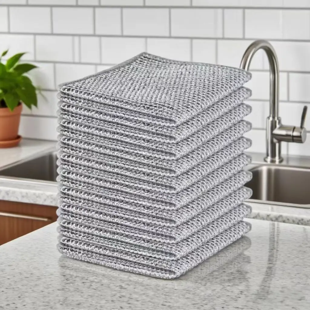 10-Count Scratch-Resistant Reusable Dishwashing Rags, 2-Layer Design Durable Wet-or-Dry Use Cleaning Cloths for Kitchen Sinks, Pots and Pans