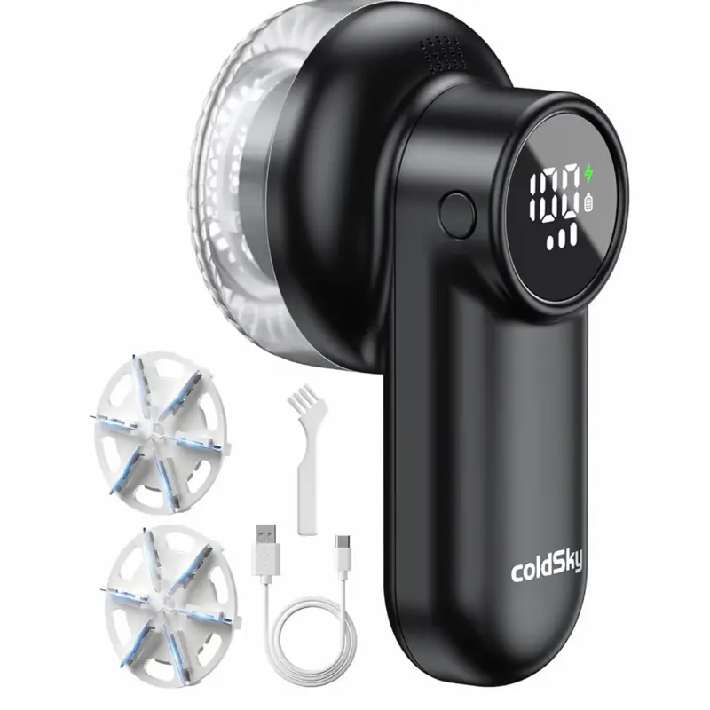 Fabric Shaver, Lint Remover Rechargeable with 3 Speeds, 6 Leaf Blades, Digital LED Display to Remove Fuzz Lint Balls for Clothes, Furniture, Sweater and Couch (Black)