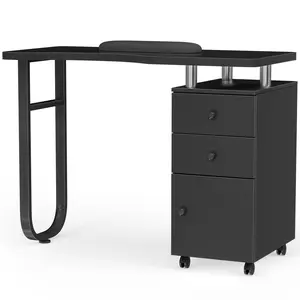 Nail Desk Black Manicure Table Beauty Salon Nail Desk Acetone Resistant Nail Station with Wrist Cushion Storage Drawers and Cabinets 4 Lockable Wheels for Beauty Salon Spa Makeup