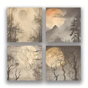Retro Moonlit Wilderness 1/4pcs 3x3" Sticky Notes set, Vintage Animal Memo Pads with High-Adhesive, Post Reusable Tearable it Notes for Journal Planners Scrapbook Materials Office School Home, Bulk Retro Stationery Gift