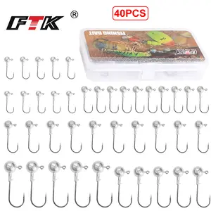 FTK Jig Head Fishing Set for Lake and Reservoir Fishing; 40pcs American-Style Saltwater Jig Head Hook Set Fishing Tackle Kit