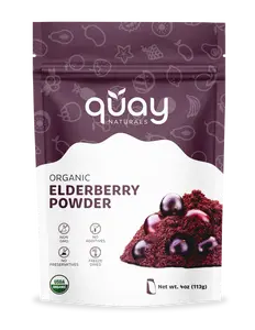 QUAY NATURALS Organic Elderberry Juice Powder - Freeze Dried, No GMOs, No Additives, 4oz (113g) - Healthcare & Dietary Supplement