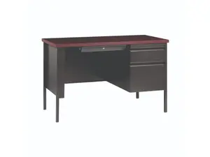 Alera  45 x 24 x 29.5 in. Single Pedestal Steel Desk - Mahogany & Charcoal