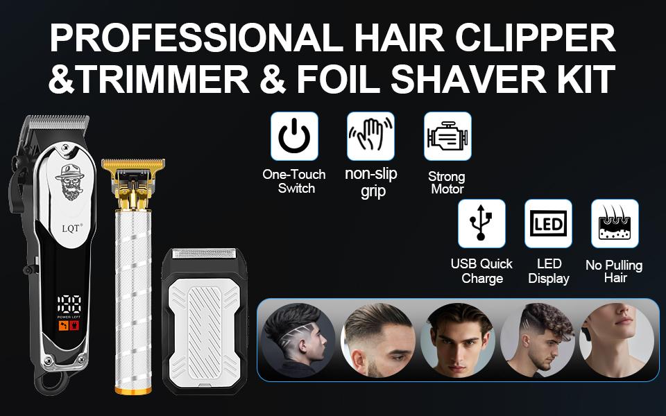 LQT All-In-One Men's Hair Cutting & Grooming Set, Cordless Rechargeable Hair Clipper with LCD Screen, Precision Beard Trimmer & Electric Shaver, Complete Home Barber Kit with All Accessories, Save Money on Barbers for DIY Haircuts, Beard Care & Travel