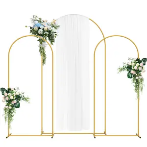 Gold Arch Backdrop Stand, Garden Arch Becaoration Set of 3, Suitable for Graduation Ceremony Garden Floral Birthday Party Decoration Round